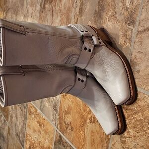 FRYE Near-NEW USA White 12R/G Harness Biker Boots